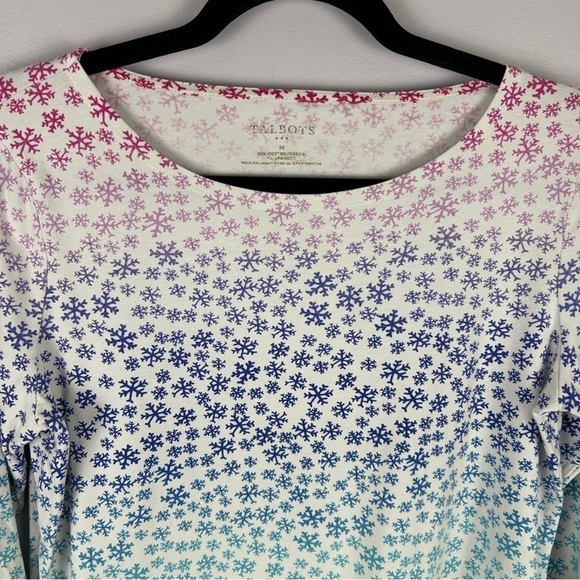 Talbots Multicolour Snowflake Long Sleeve Tee Medium - Picture 3 of 10